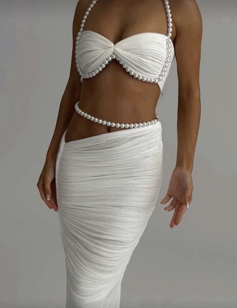 Conjunto tule e pérolas