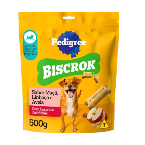 Biscoito Pedigree Biscrok Cães Adultos Raças Pequenas Maçã, Linhaça e Aveia 500 g - comprar online