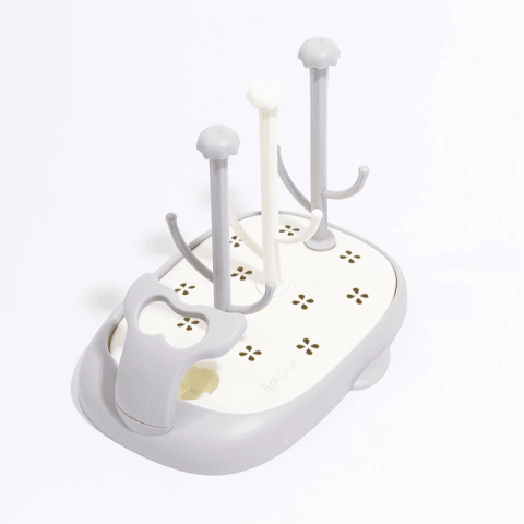 ESCORREDOR DE MAMADEIRA BICOS E CHUPETAS COM PORTA ESCOVAS CINZA E BRANCO