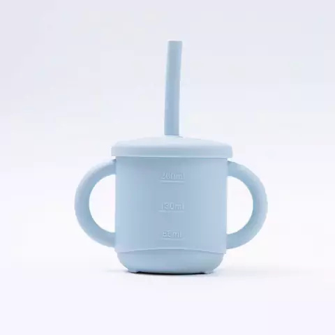 COPO DE SILICONE INFANTIL AZUL COM ALÇA E DUAS OPÇÕES DE TAMPAS 270ML