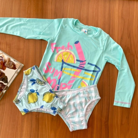 Kit praia 3 peças lemon elastano toddler proteção uv 50+