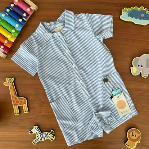 Macacão Philip Listrado Azul