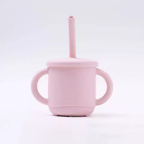 COPO DE SILICONE INFANTIL ROSA COM ALÇA E DUAS OPÇÕES DE TAMPAS 270ML
