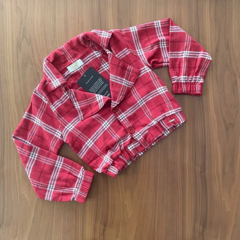 Casaco em Flanela Xadrex Menina - Vermelho