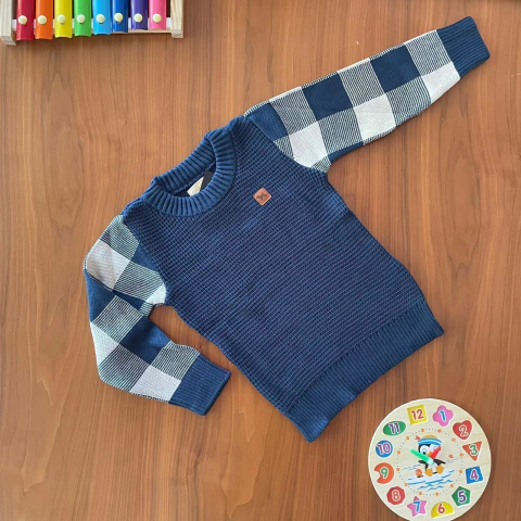 Suéter Manga Xadrez Menino Charpey - AZUL - comprar online