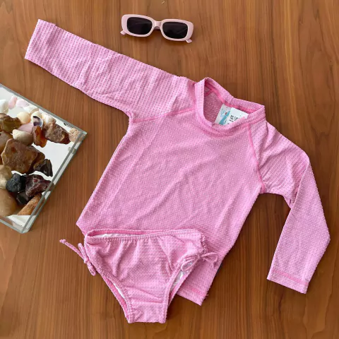Conjunto praia rosa lycra toddler proteção uv50+