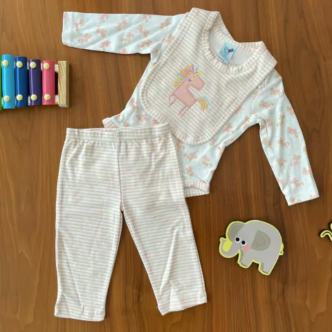 Kit enxoval 3 peças suedine rosa bebê