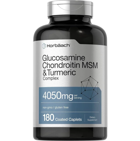Horbäach Glucosamina condroitina MSM | 180 cápsulas | con cúrcuma | Fórmula de triple fuerza | Suplemento sin OMG y sin gluten