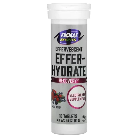NOW Foods, Sports, Effer-Hydrate, Bayas mixtas, 10 comprimidos, 51 g, Suplemento con electrolitos