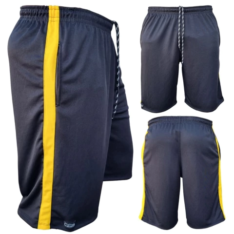 Bermudão preto com faixa lateral Amarela