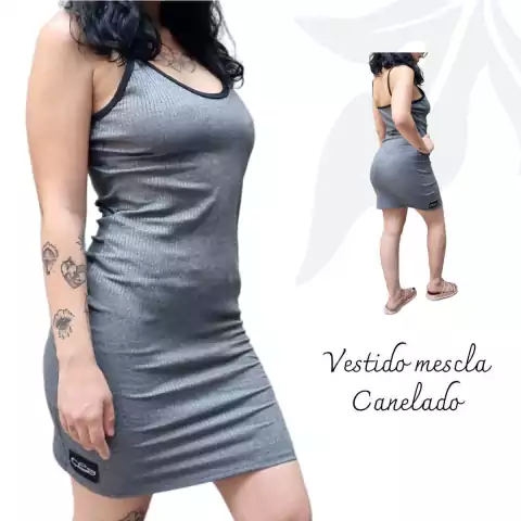 Vestido Alça Canelado Mescla