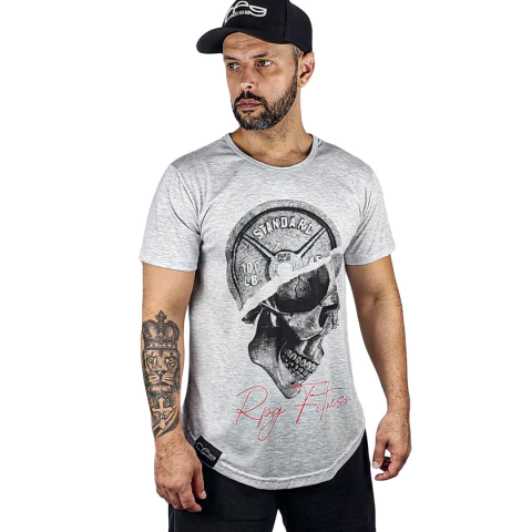 Camiseta Long Mescla Crânio Anilha