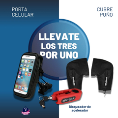 3x1 KIT MOTO: bloqueador de acelerador/freno, c/alarma + porta celular UBER + cubre puño de REGALO!!! - comprar online