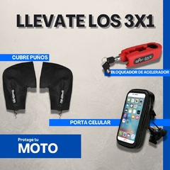 3x1 KIT MOTO: bloqueador de acelerador/freno, c/alarma + porta celular UBER + cubre puño de REGALO!!! en internet