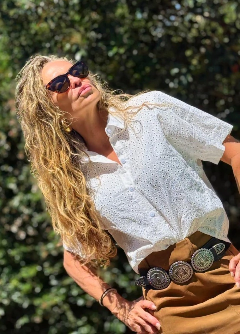 Camisa broderie manga corta — Blanco