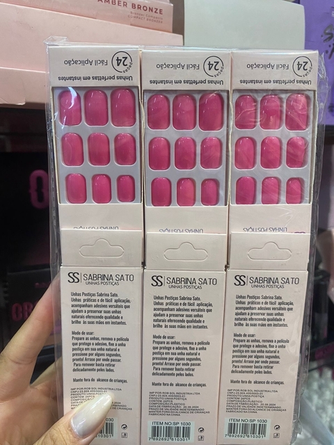 Unhas Postiças Autocolantes Pink Quadrada Pontas Arredondadas - 12 Unidades - SP 1030 Sabrina Sato - buy online