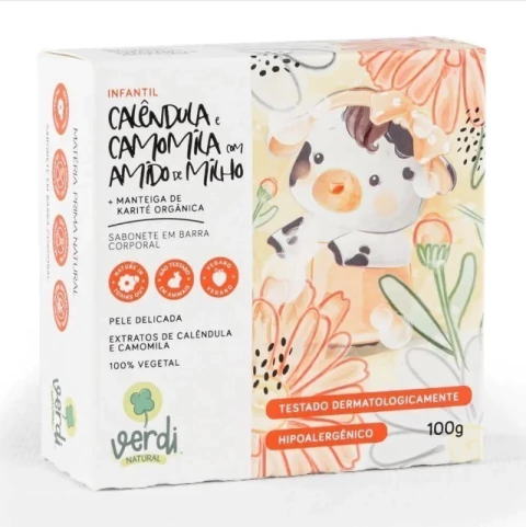 Sabonete Infantil Calêndula, Camomila e Amido de Milho com Manteiga de Karité - Pele Delicada 100g