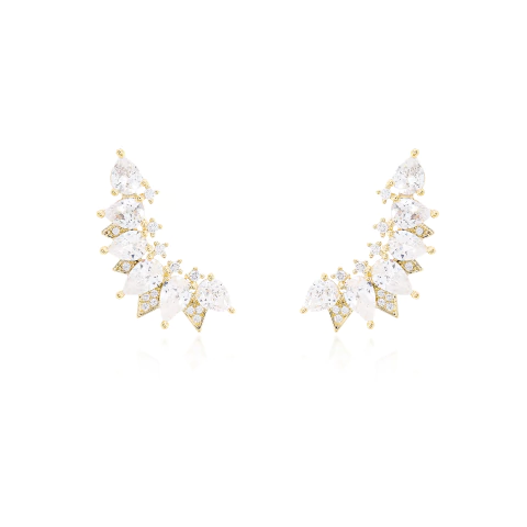 Brinco Ear Cuff Cravejado Ouro 18k