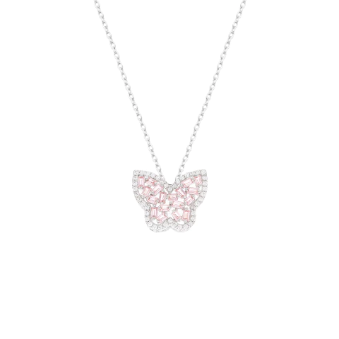 Colar Borboleta Baguetes Cravejado Prata 925