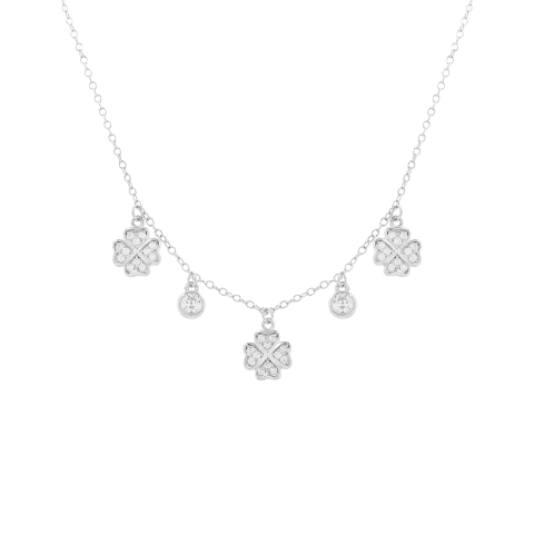 Colar Trevo Cravejado Pendurado Prata 925