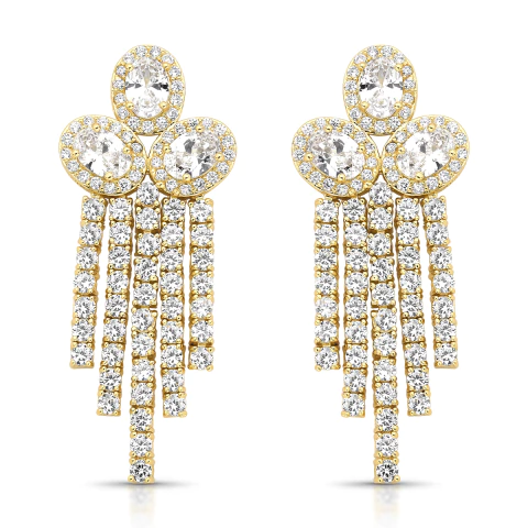 Brinco Lapidação Oval com Franja Riviera - Dourado