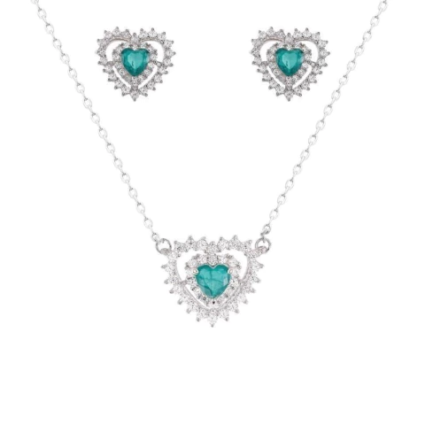 Conjunto Coração Cravejado Prata 925 - comprar online