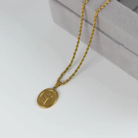 Collar con dije de rosa y cadena tourbillon - comprar online