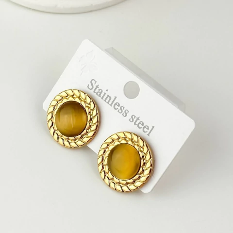 Aros con piedra ojo de tigre verde - comprar online