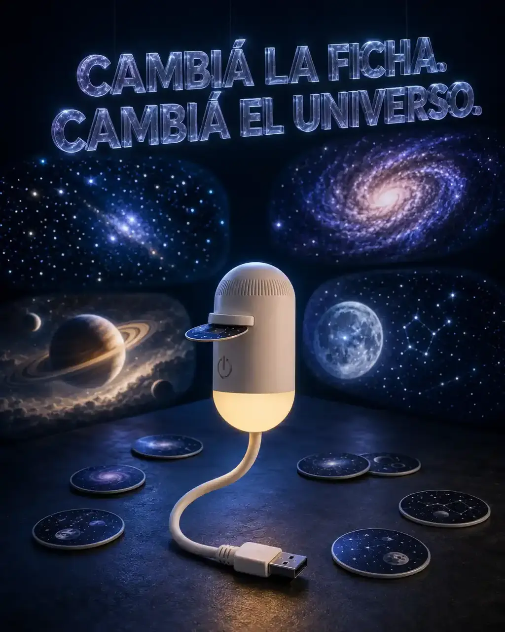 Proyector de galaxias con fichas intercambiables y distintas proyecciones