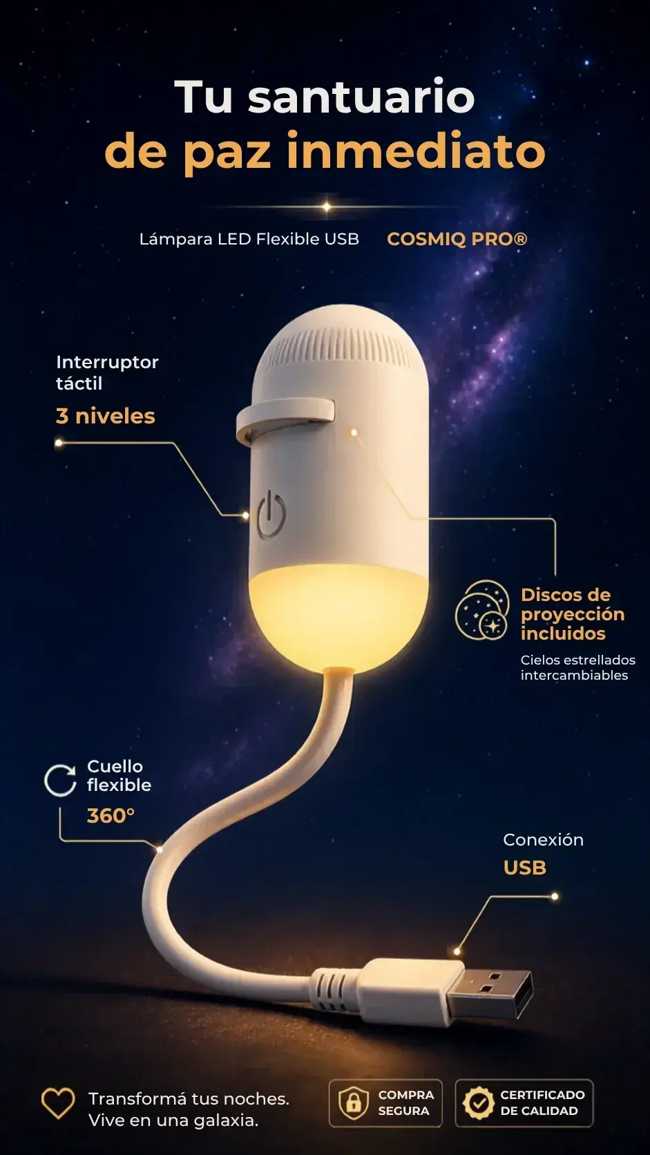 Caracter&iacute;sticas del proyector de galaxias USB