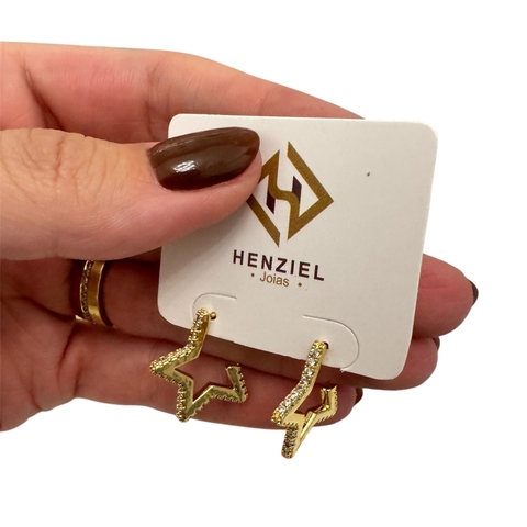 Brinco Argolinha de estrela cravejada cristal - G - BLACK - comprar online