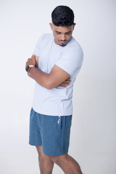Camisa de tricô texturizada - Azul bebê - Aluvim moda casual