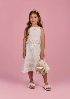 Conjunto feminino cropped de alcinhas e saia midi