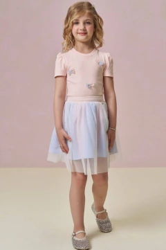Conjunto de Blusa em Canelado Liz e Saia em Tule Elastano com Short Embutido Infanti
