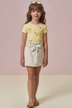 Conjunto de Blusa em Canelado Liz e Short Saia em Moletom Linho sem Pelúcia Infanti