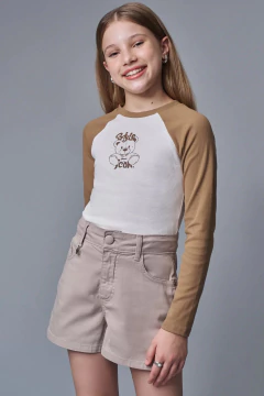Short Infantil Feminino Sarja com Elastano Off White 89968