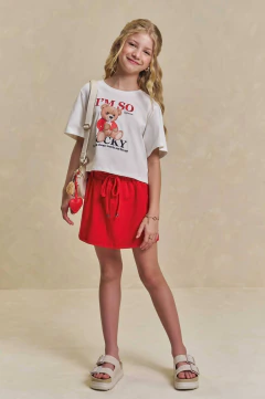 Conjunto de Blusa Boxy em Meia Malha e Short Saia Lilimoon Teen