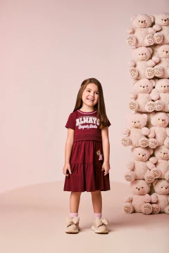 Vestido Menina Infantil Moletom Bordô Momi J7113