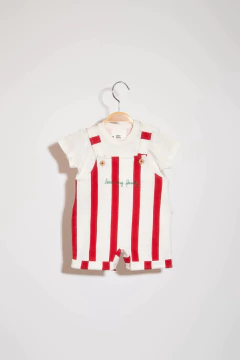 Jardineira Infantil Menino Bebê Branca Vermelha 3096