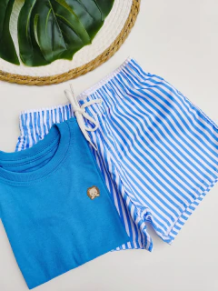 CONJUNTO TACTEL CAMISA - LISTRAS AZUL - comprar online