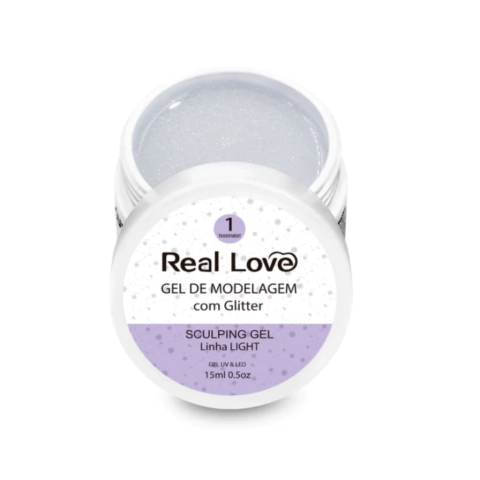 GEL DE ALONGAMENTO COM GLITTER PARA UNHAS - TRANSPARENTE N1 - LINHA LIGHT - 15ML - REAL LOVE