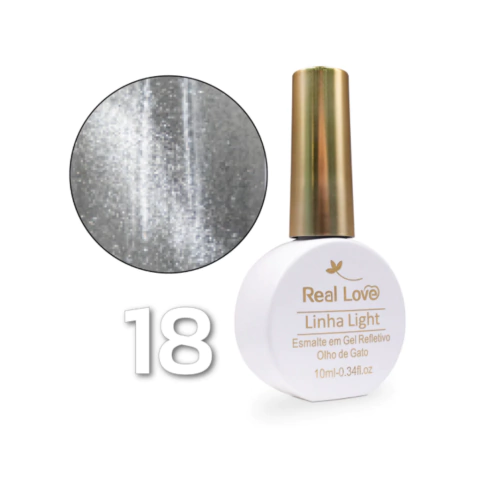 ESMALTE EM GEL REFLETIVO GLITTER OLHO DE GATO 10ML PRATA -N18 - REAL LOVE