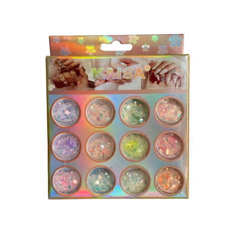 KIT COM 12 GLITTER FLOCADO PASTEL KAISA