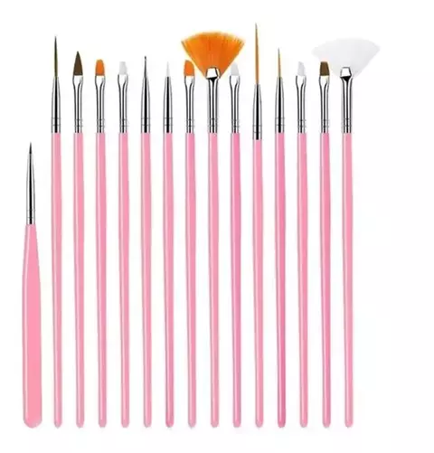 KIT PINCEL 15 UNIDADES PARA GEL ROSA