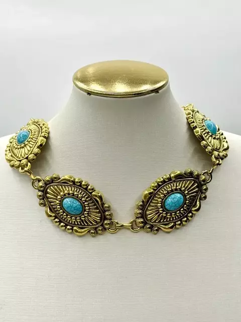 Colar Chocker Oval Turquesa