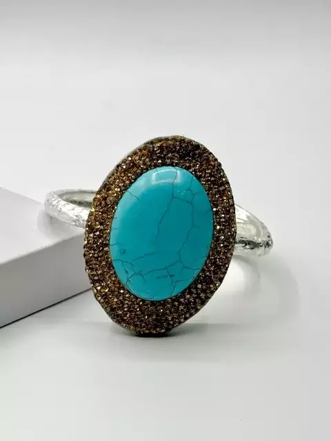 Bracelete Orgânico Turquesa com Strass