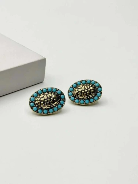 BRINCO OVAL BOLINHAS TURQUESA