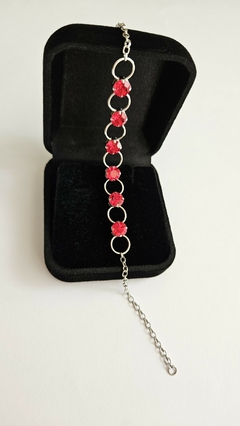 Pulseira com Strass Vermelho Aço Inox