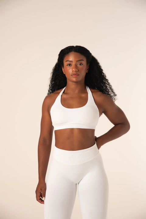 Top Halter Branco Seamless Fitness
