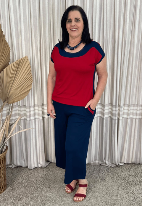 Conjunto Pantacourt Bicolor Marinho